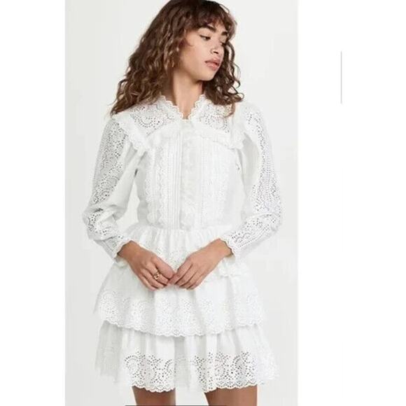 Ulla Johnson Aster Long Sleeve Tiered Ruffle Mini Dress White Size 12 NEW $575 - Picture 2 of 10